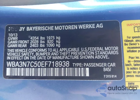 2014 BMW 428I from USA, damaged, VIN WBA3N7C50EF718938